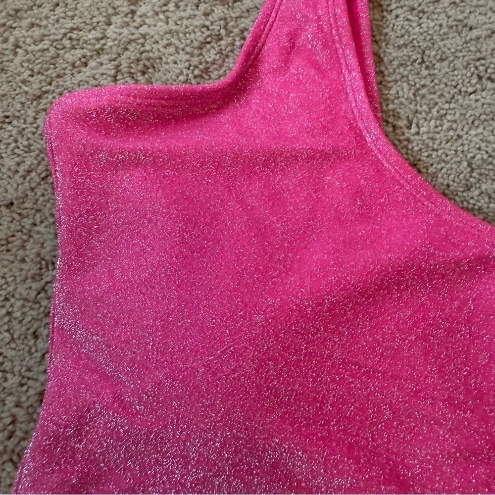NWT Good American SPARKLE MODERN TANK SWIMSUIT IN KNOCKOUT PINK 7 - Picture 3 of 5
